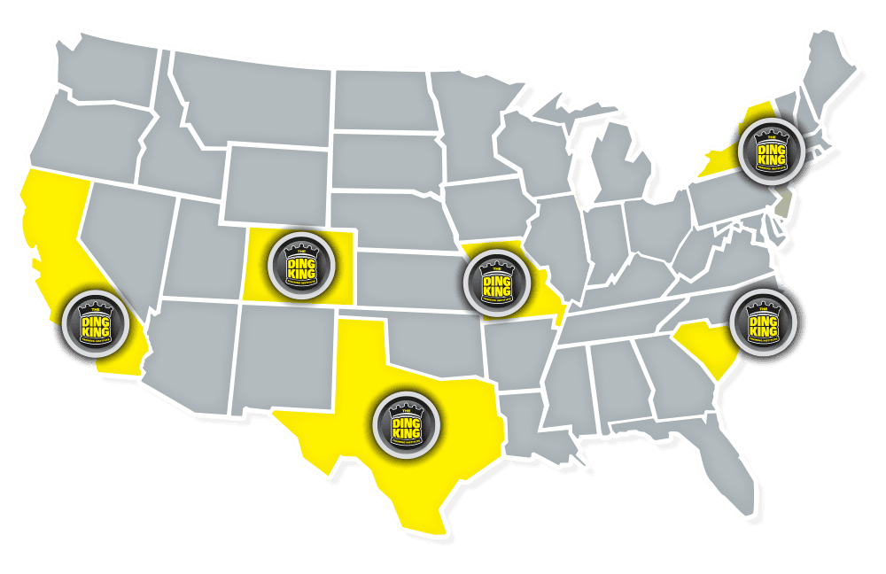A map of the United States with yellow and black circles indicating locations.